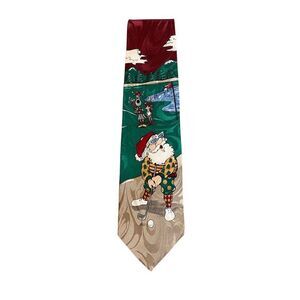 Mens Christmas Santa golfing 100% silk novelty necktie